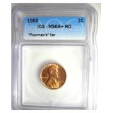 1955 Cent ICG MS67 RD Poorman's Var