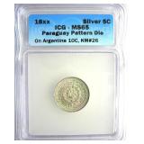18XX Silver 5C ICG MS65 Paraguay Pattern Die