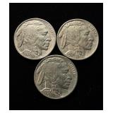 1935, 36, 37 Buffalo Nickels AU/UNC Group of 3
