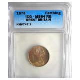 1873 Farthing ICG MS64 RB Great Britain