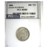 1964 100 Yen Silver PCI MS68 Japan Olympics