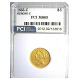 1855-C Strong C Gold $5 MS63 LISTS $70000