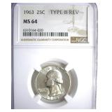 1963 TB Rev Quarter NGC MS64