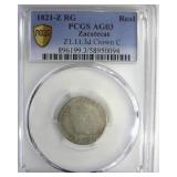 1821-Z RG Real PCGS AG03 Zacatecas