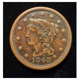 1848 Lg Cent AU UNC