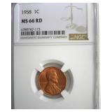 1958 Cent NGC MS66 RD