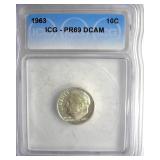 1963 Dime ICG PR69 DCAM LISTS $150