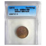 1873 Farthing ICG MS64 RB Great Britain