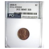 1916-S Cent MS67 RB Full Stk LISTS $4000 IN 66