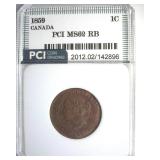 1859 Cent PCI MS62 RB Canada