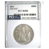 1974 500 Kronur PCI MS69 Iceland