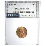 1937-D Cent MS67 RD LISTS $175