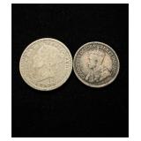 1919 & 1881 Canada 5 Cents & 10 Cents Silver