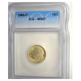 1960-D Dime ICG MS67 Soft Golden Toning