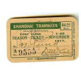 1917 Shainghai Tramways 1St Class Ticket