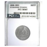 1920-1921 20 Pfennig PCI MS67 Nurnberg Tugend