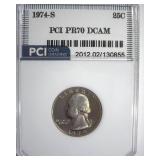 1974-S Quarter PR70 DCAM LISTS $800