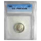 1963 Dime ICG PR69 DCAM LISTS $150