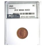 1945 Cent PCI MS65 RD Canada