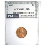 1938 Cent MS67+ RD LISTS $900
