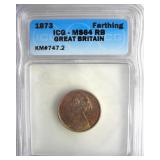 1873 Farthing ICG MS64 RB Great Britain