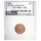 1890 Farthing PCI MS64+ RB Great Britain Arlington