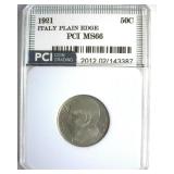 1921 Plain Edge 50 Centesimi PCI MS66 Italy