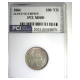 1964 100 Yen Silver PCI MS68 Japan Olympics