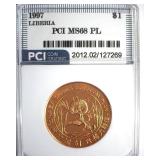 1997 Panda Dollar PCI MS68 PL Liberia Rare