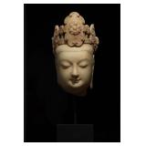 Northern Qi Painted White Marble Bodhisattva Head