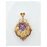 French c.1950s 18K Amethyst Diamond Pendant /...