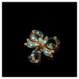 Victorian Period 20-Carat Gold Turquoise Bow...