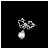 Edwardian Gold-Over-Silver Bow Brooch, Diamonds...