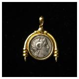 18K Gold Pendant with Ancient Greek Coin of...