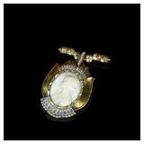 Victorian Gold-and-Enamel Cameo Brooch, Old-Cut...