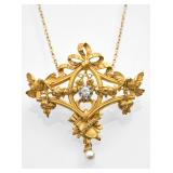 French c.1890 Art Nouveau 18K Antique Diamond...