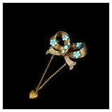 Victorian Engraved-22K Gold Turquoise Bow...