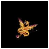 French Art-Nouveau 18K Gold Chimera Brooch, set...
