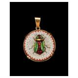 19th Century 18K Gold Micromosaic Beetle Pendant
