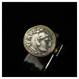 18K Gold Ring Set with Antique Coin Portrait of...