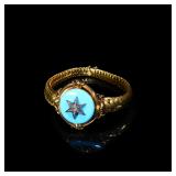 Victorian 14K Gold Blue Enamel Starburst Bracelet