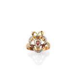 French Retro Period 18K Gold Bow Heart Ring