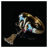 Victorian 19th-Century 18K-Gold Enamel Ruby...