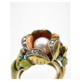 French Retro Period 18K Pearl, Diamond and...