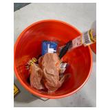Bucket full of miscellaneous Home Depot shelf...