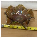 Ruffled carnival glass bowl