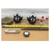 Box lot salt and pepper shakers knives brass