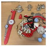 Box lot of watches jewelry pins