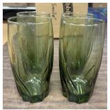 Four, 6in. Green Glass Tumblers