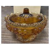 5in. Vintage Amber Lidded Candy Dish